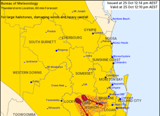 Severe Thunderstorm Warning Brisbane, North Brisbane & Sunshine Coast