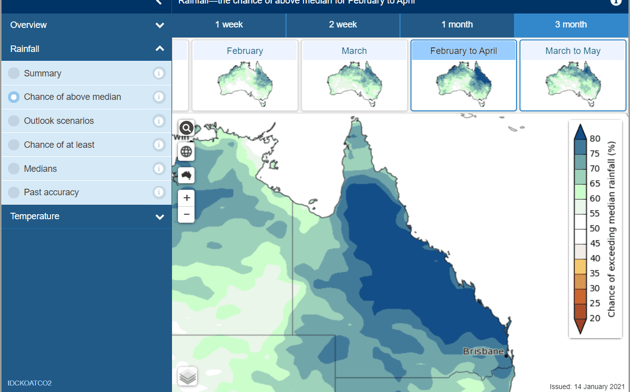Chance of above average rainfall over jan - feb - march 2021 weather map