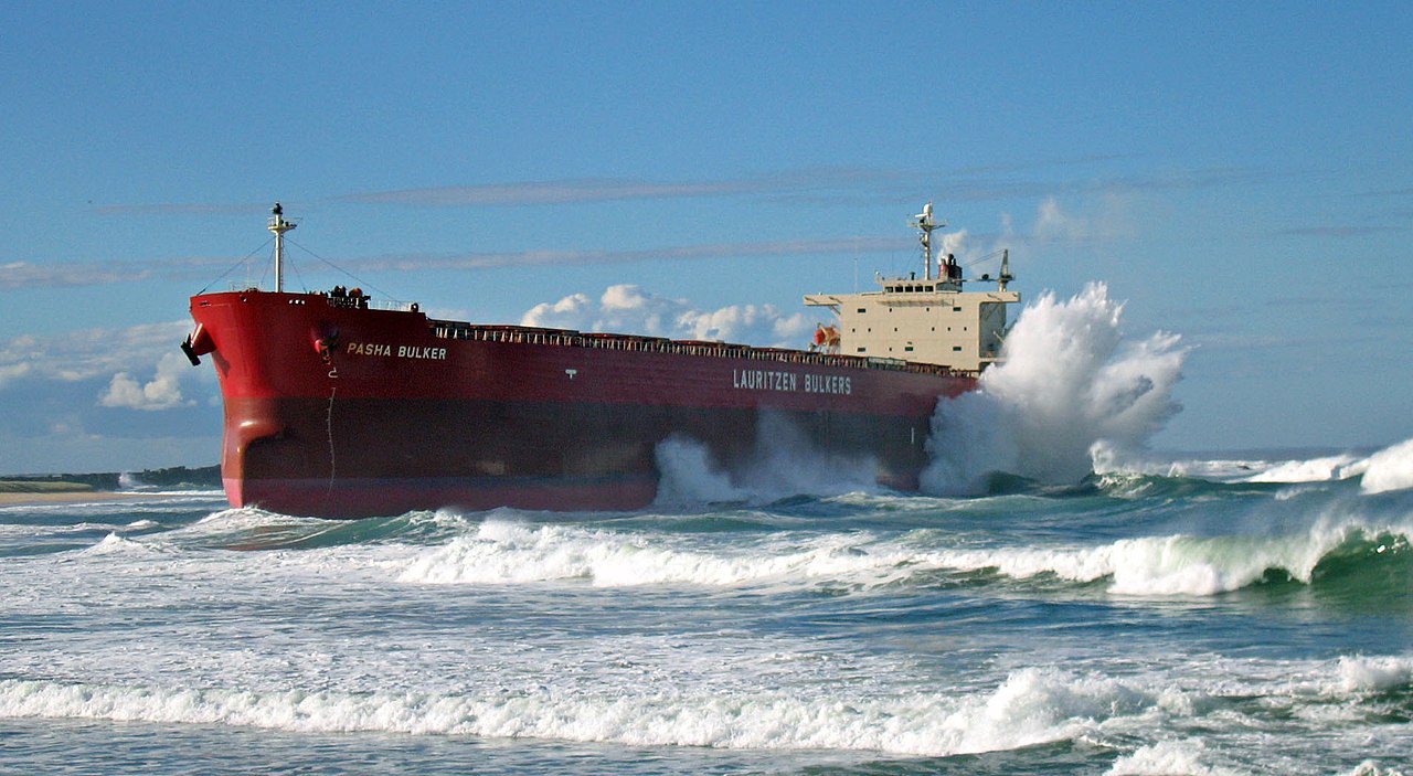 Pasha Bulker stranded by an east coast cyclone on Nobbys Beach Newcastle June