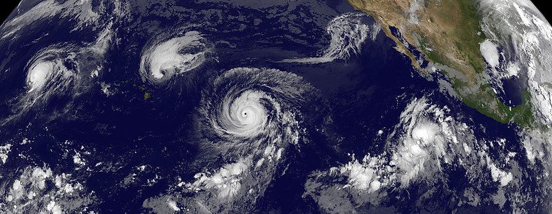 Four tropical cyclones across the entire pacific ocean