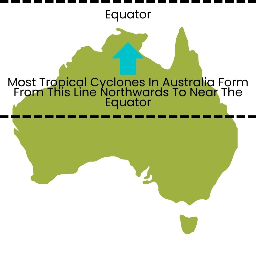 Most tropical cyclones in australia form from this line northwards to near the equator