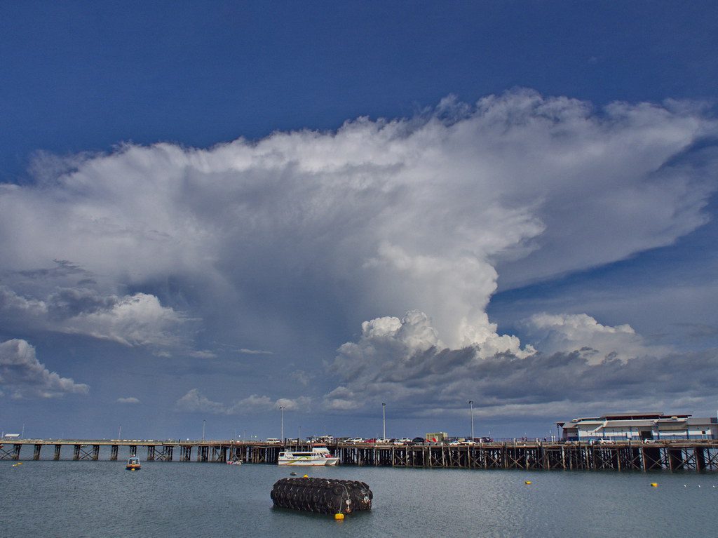 A thunderstorm cumulonimbus cloud forming off darwin in northern australia during the wet season