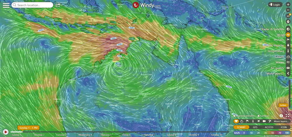 The australian monsoon trough synoptic and wind flow