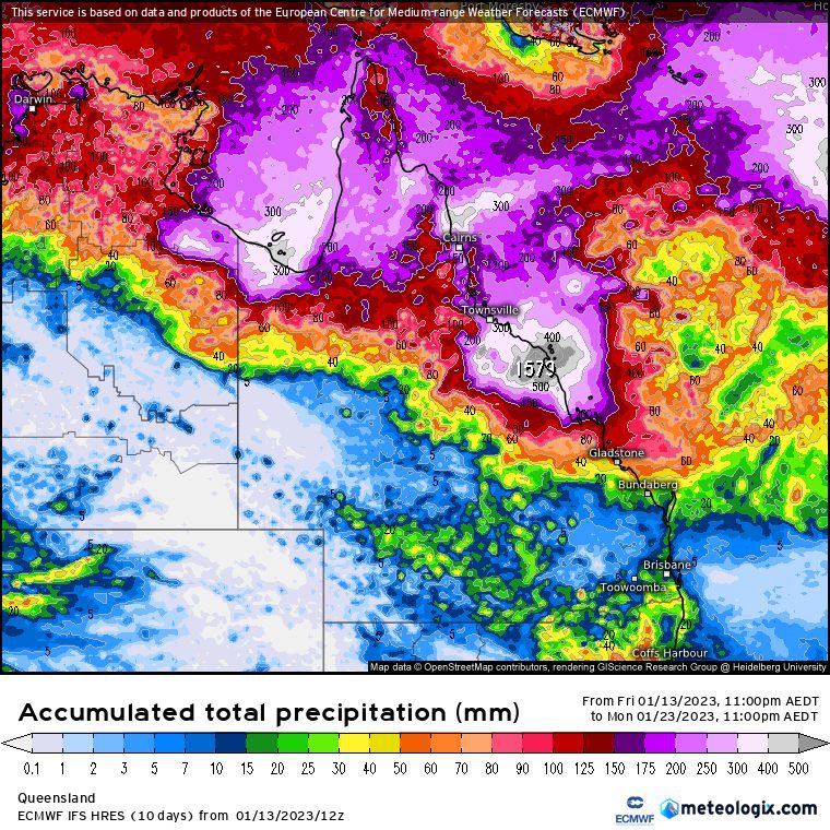 aCCUMULATED RAINFALL TOTALS FOR nORTH AND CENTRAL qld