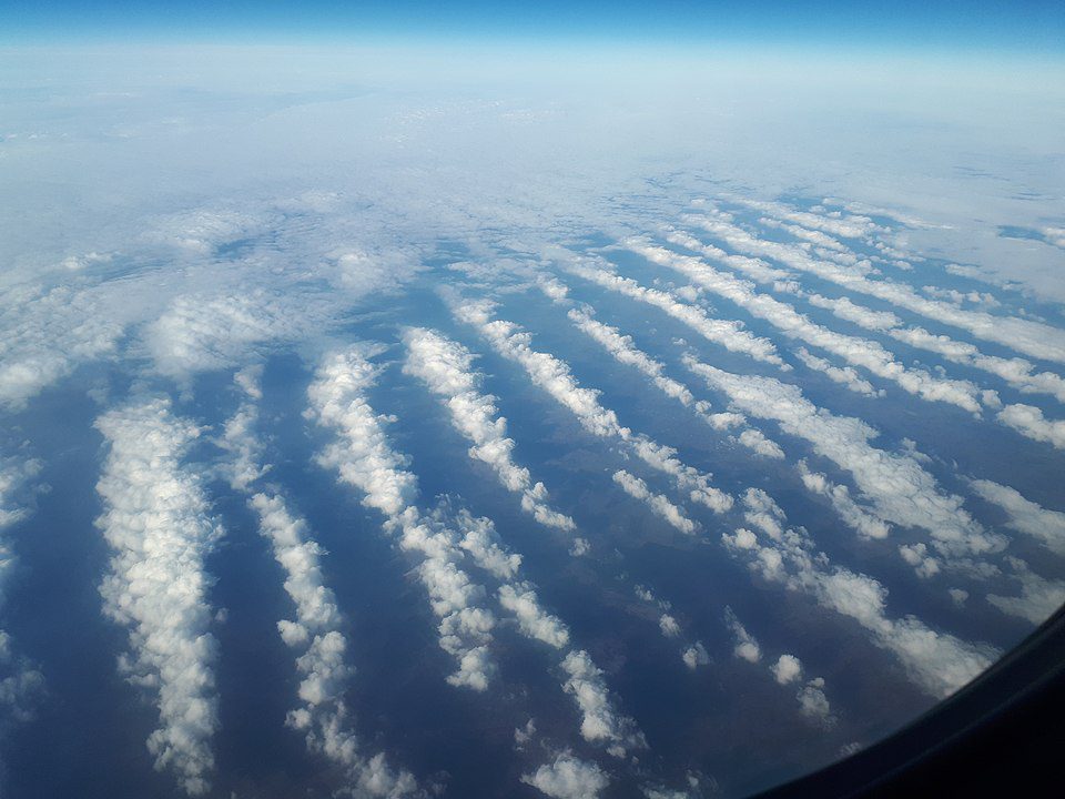 Stratocumulus undulatus clouds seen from an airplane